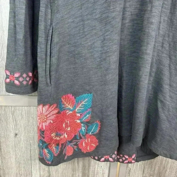 J Jill Duster Cardigan Size S Embroidered Bohemian Open Front Long Small - Picture 11 of 12